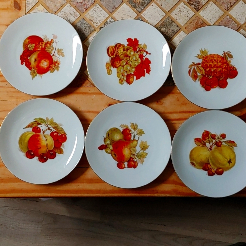 Set Of 6 Bareuther Waldsassen Bavaria Germany Fruit Nuts Salad Plates.